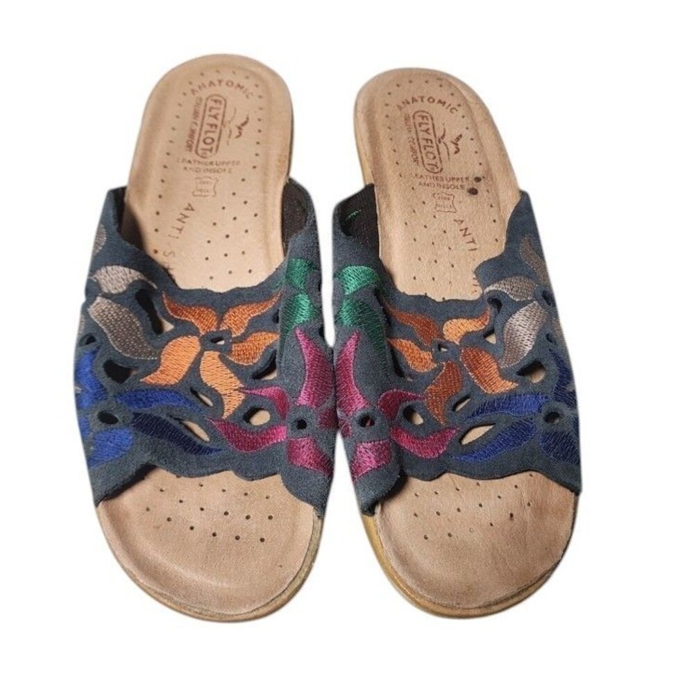 Fly Flot Anatomic Italian Comfort Sandals Leather Embroidered Size EU 40